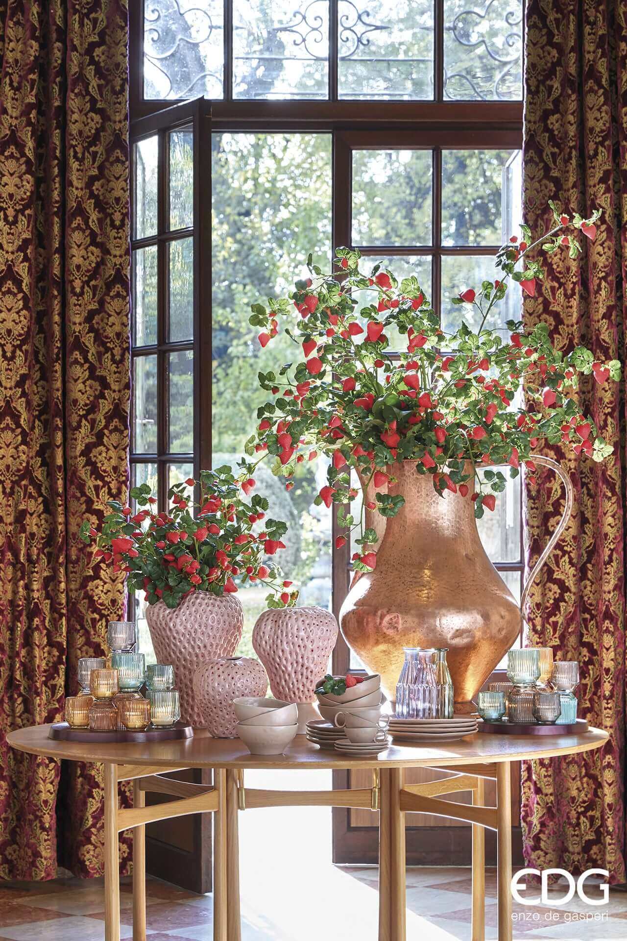 Strawberry vase height 8.3" Ø 7.9" - decorative vase ceramic pink