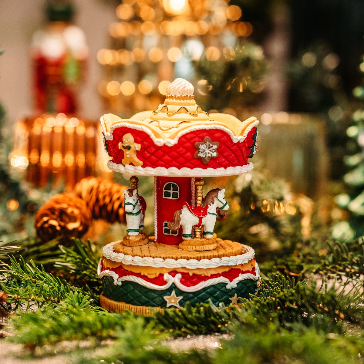 Toy carousel with music, horses and gingerbread - hand-wound