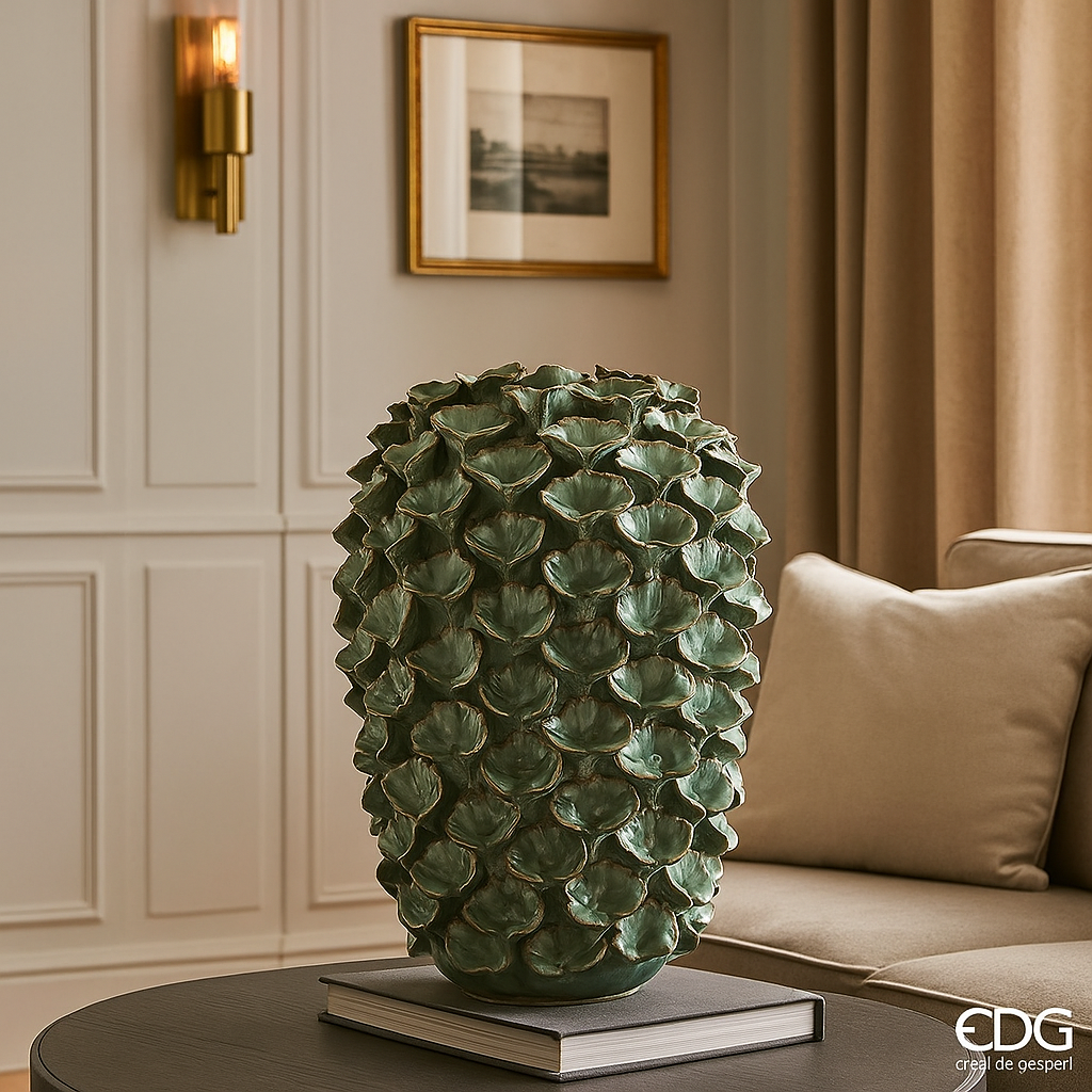 Decoration Vase with ginkgo leaves - 2 heights H 7.9" and H 12.5"