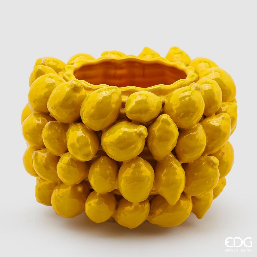 Lemon vase with yellow lemons - glazed ceramic height 8.7" Ø 12"