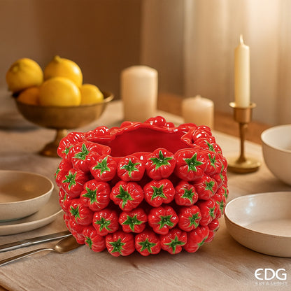 Designer vases ceramic red decorated with red tomatoes H 5.85" or H 9.6"