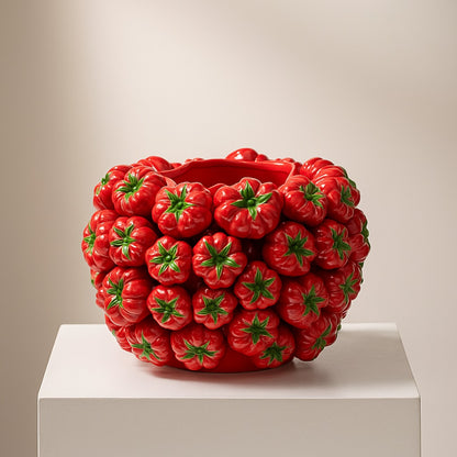 Designer vases ceramic red decorated with red tomatoes H 5.85" or H 9.6"