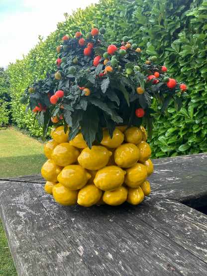 Lemon vase - designer vase decorated with yellow lemons H 7" Ø 11"