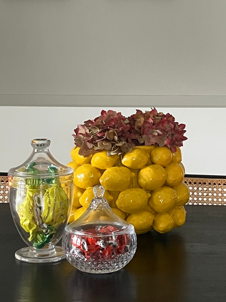 Elegant glass bowl with lid - crystal glass height 6.29 in Ø 4.72 in