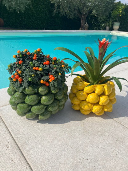 Lemon vase decorated with green lemons or limes - ceramic H 8" Ø 12"