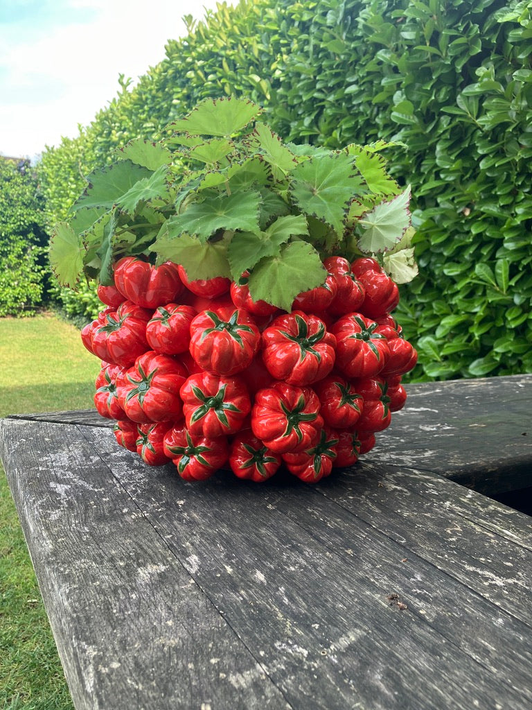 Designer vases ceramic red decorated with red tomatoes H 5.85" or H 9.6"