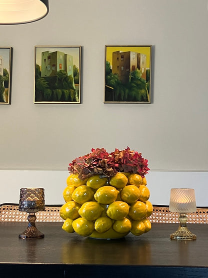 Lemon vase - designer vase decorated with yellow lemons H 7" Ø 11"