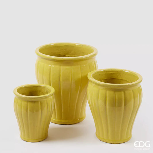 Set of 3 Mediterranean floor vases in yellow - antique design frost-proof