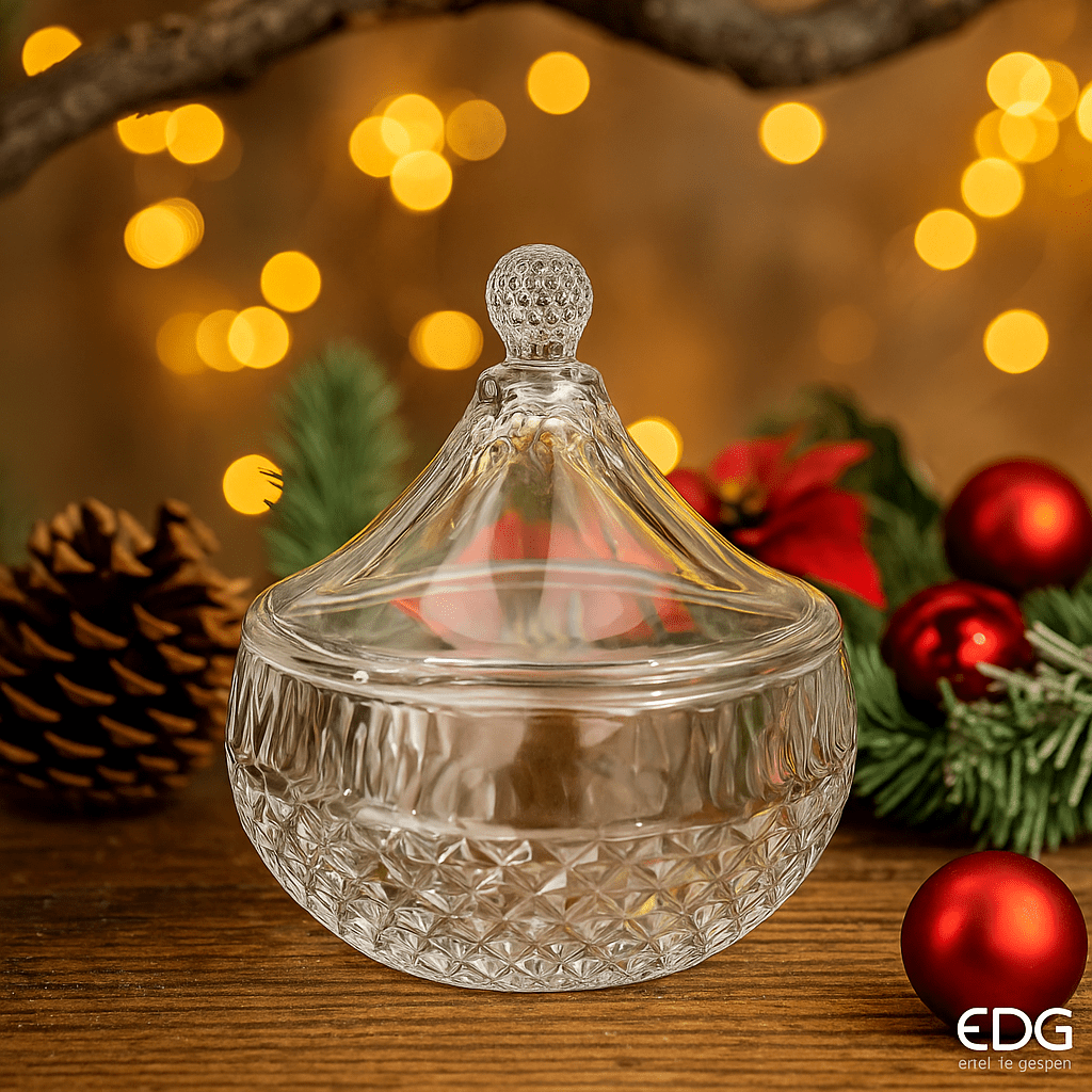 Italiving Bonbonniere Elegant glass bowl with lid - Crystal glass Height 6.29 in Ø 4.72 in