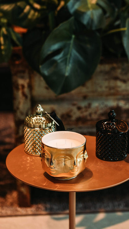 Scented candle in designer pot in 3 colors  - Cotton Blossom sent H 3.5" Ø 4.3"