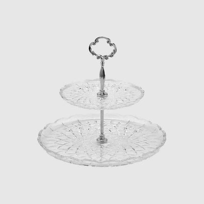 Etagere - presentation plate with 2 levels made of cut glass H 10.14  Ø 10.92