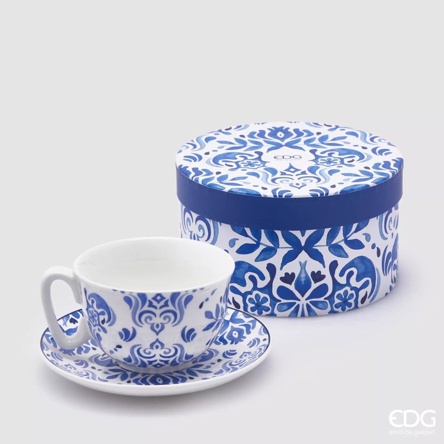 Coffee cup with saucer Capri series - white porcelain, painted blue