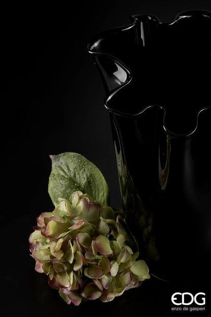 Flower vase made of glass with waves H 8.7" Ø 6.7" black