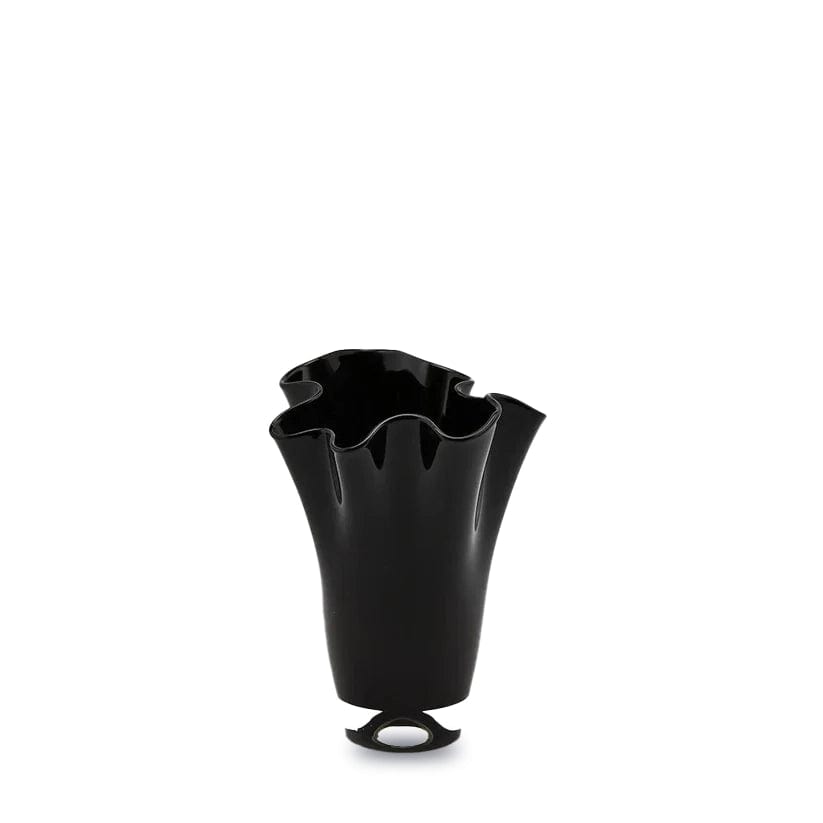 Flower vase made of glass with waves H 8.7" Ø 6.7" black