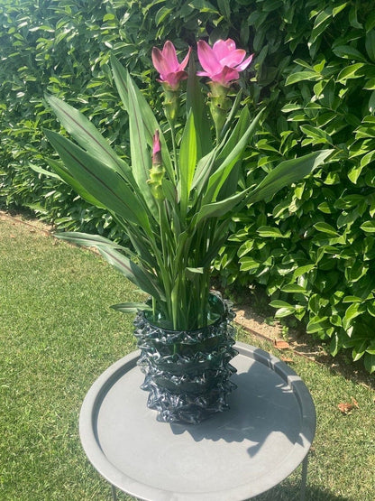 Design vase glass with crystals - height 9,05" Ø 7.87"