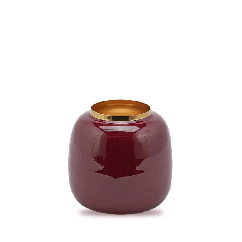 Designer vase made of glass burgundy red with gold rim H 6.29" Ø 6.69"