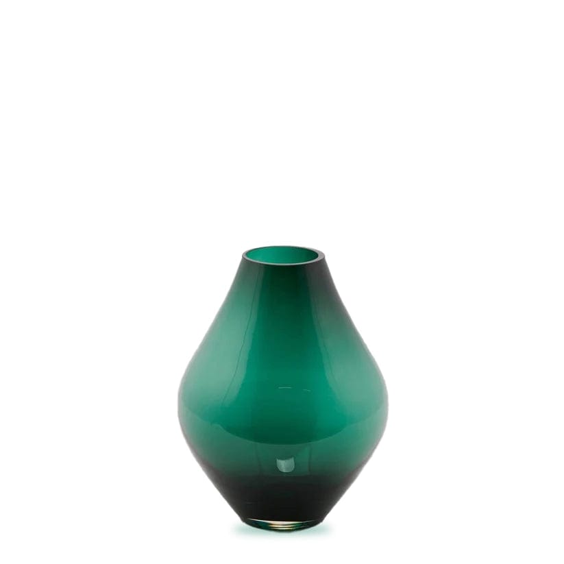 Designer vase made of glass, emerald green, unusual shape, H 11.07" Ø 7.87"