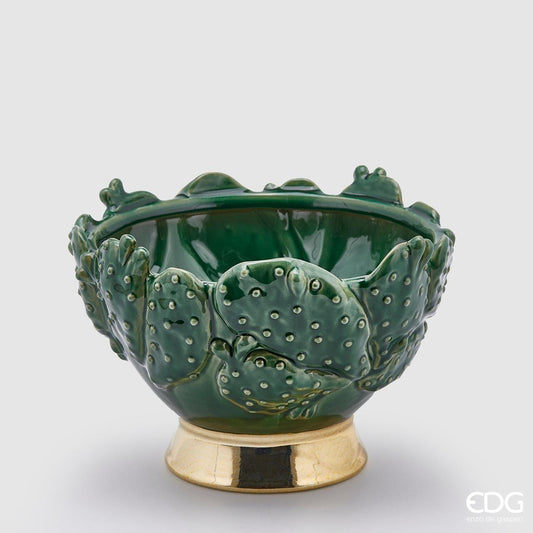 Bowl made of cactus leaves with gold rim - Ceramic H 7.48" Ø 11.41"