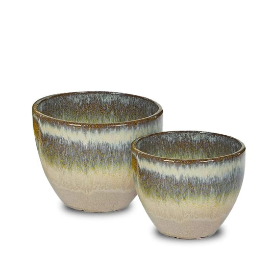 Set of 2 floor vases with batik effect frost-proof H 11.02"+9.05"