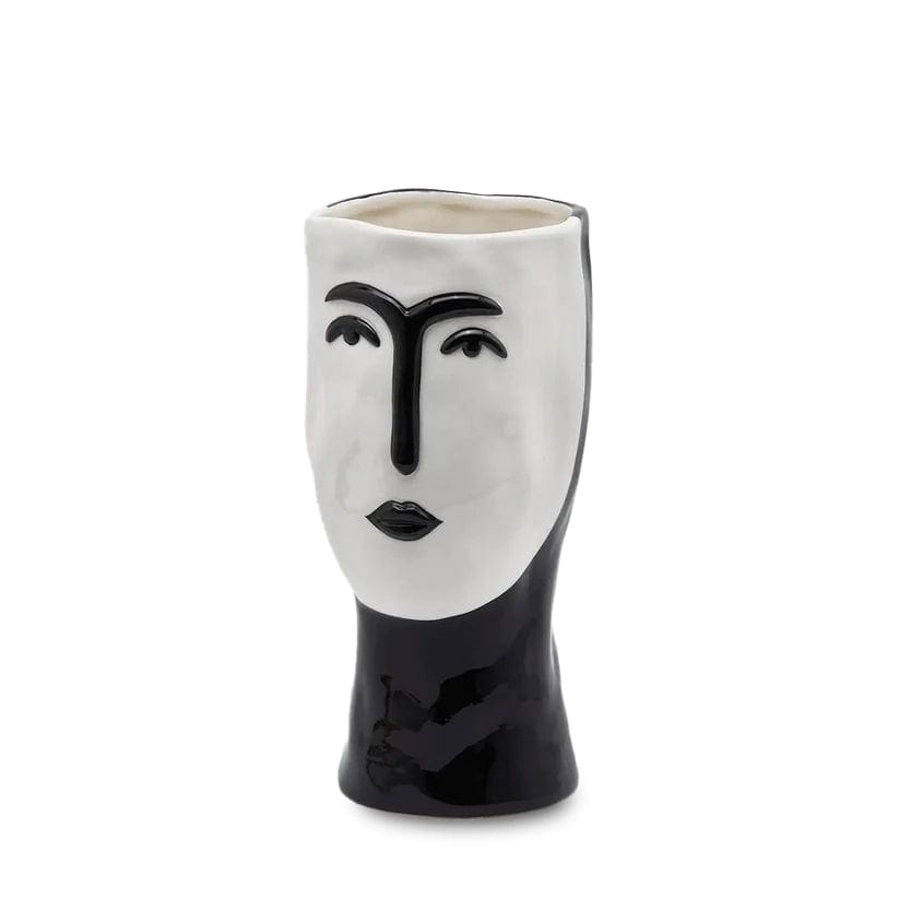 Flower vase with woman's face - painted ceramic H 9.4" Ø 5.1"