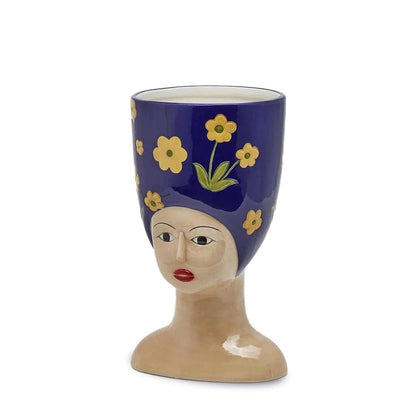 Decorative vase woman's head from Sicily - glazed ceramic H 13.4" Ø 7.9/6,7"