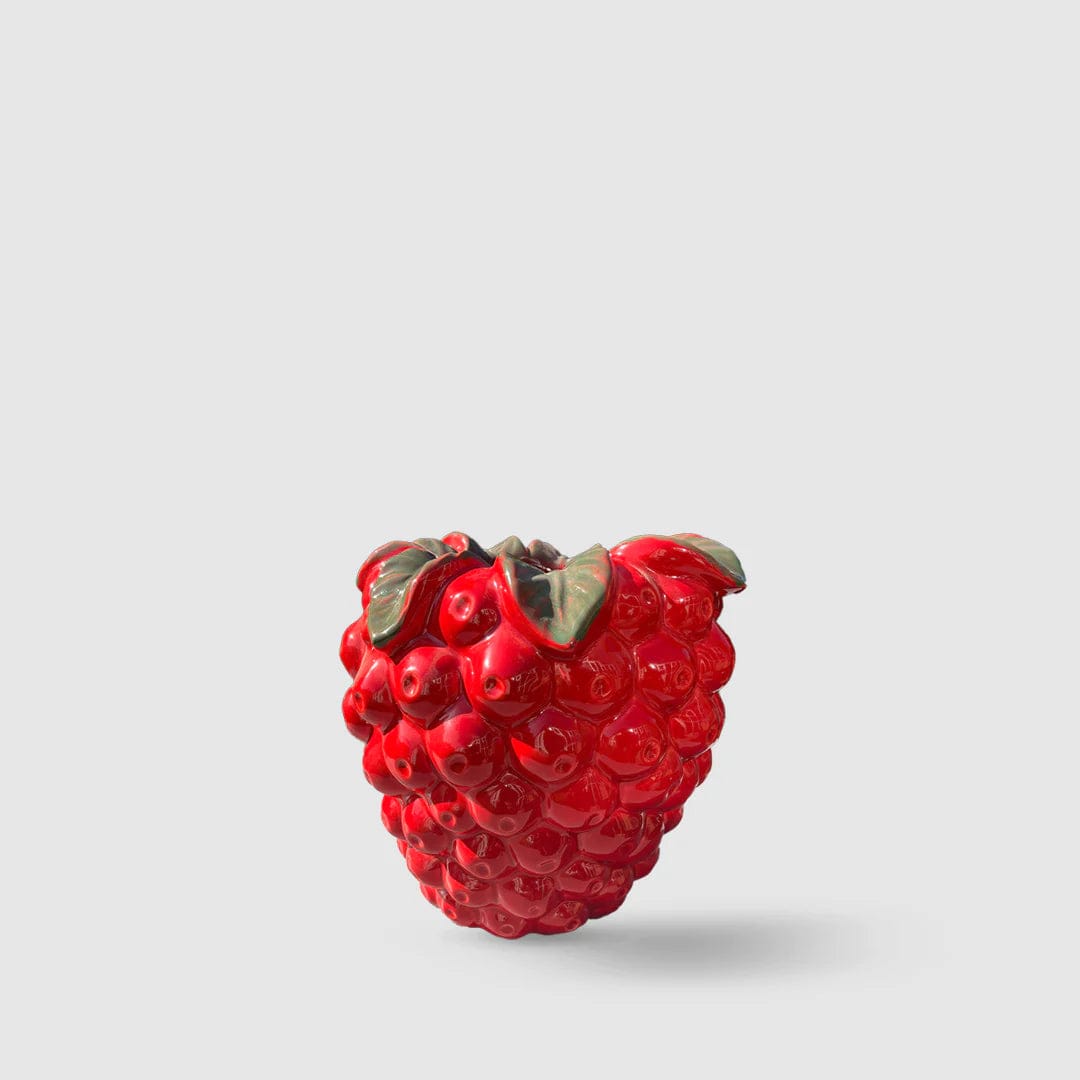 Designer vase in the shape of a raspberry - glazed ceramic H 8" Ø 8" red