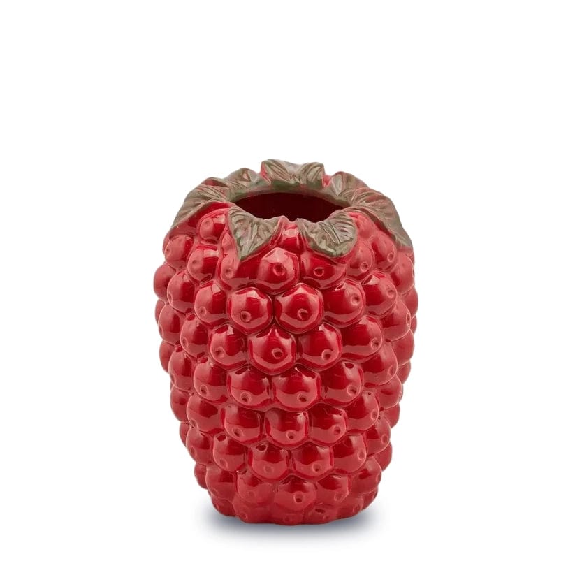 Designer vase in the shape of a raspberry - glazed ceramic H 10" Ø 8" red