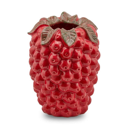 Designer vase in the shape of a raspberry - glazed ceramic H 13" Ø 10" red