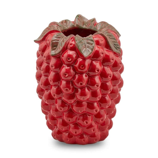 Designer vase in the shape of a raspberry - glazed ceramic H 13" Ø 10" red