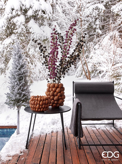 Designer vase with pine cones - glazed ceramic Height 5.9" Ø 8.7"