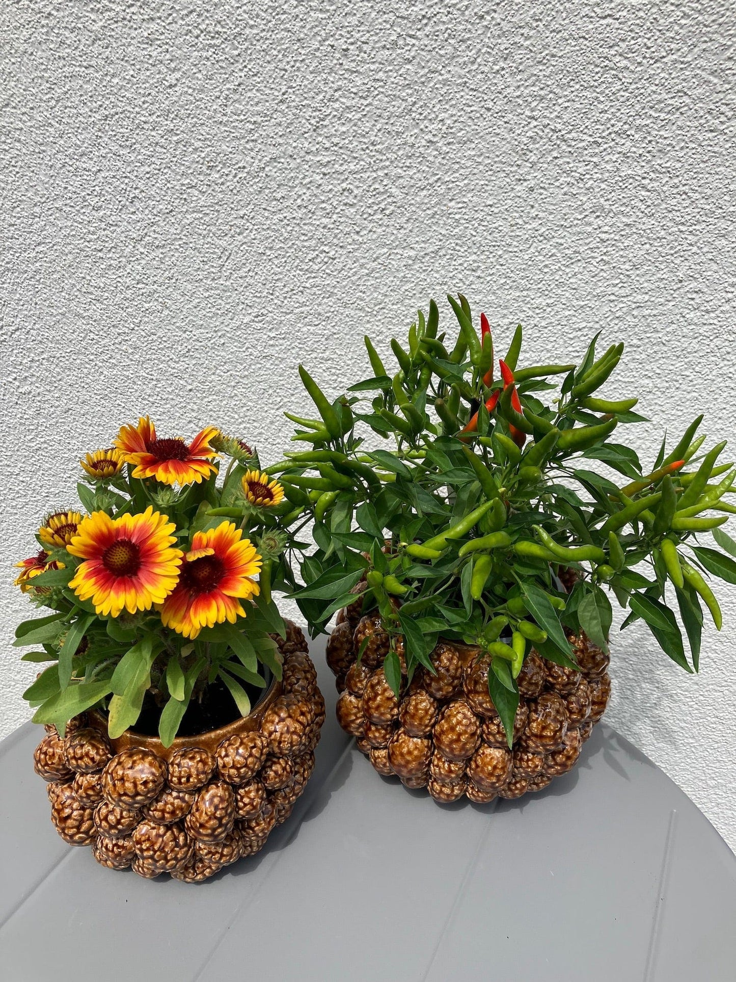 Designer vase with pine cones - glazed ceramic Height 5.9" Ø 8.7"