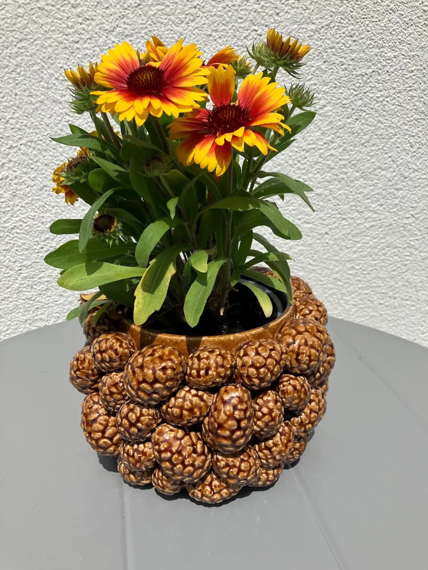 Designer vase with pine cones - glazed ceramic Height 5.9" Ø 8.7"