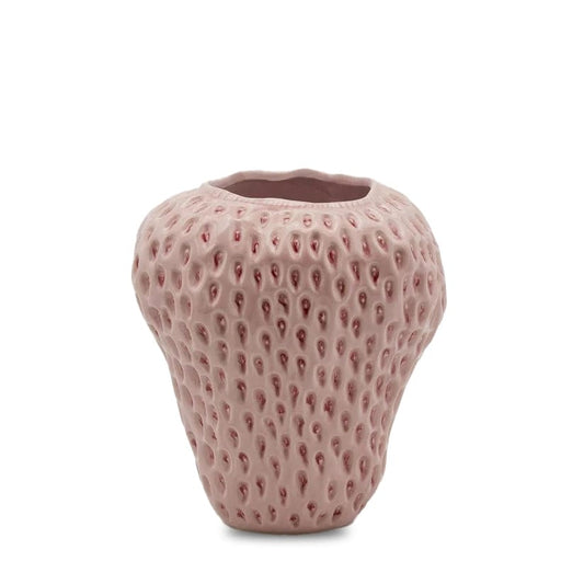 Strawberry vase H 10.2" Ø 8.7"- decorative vase ceramic pink