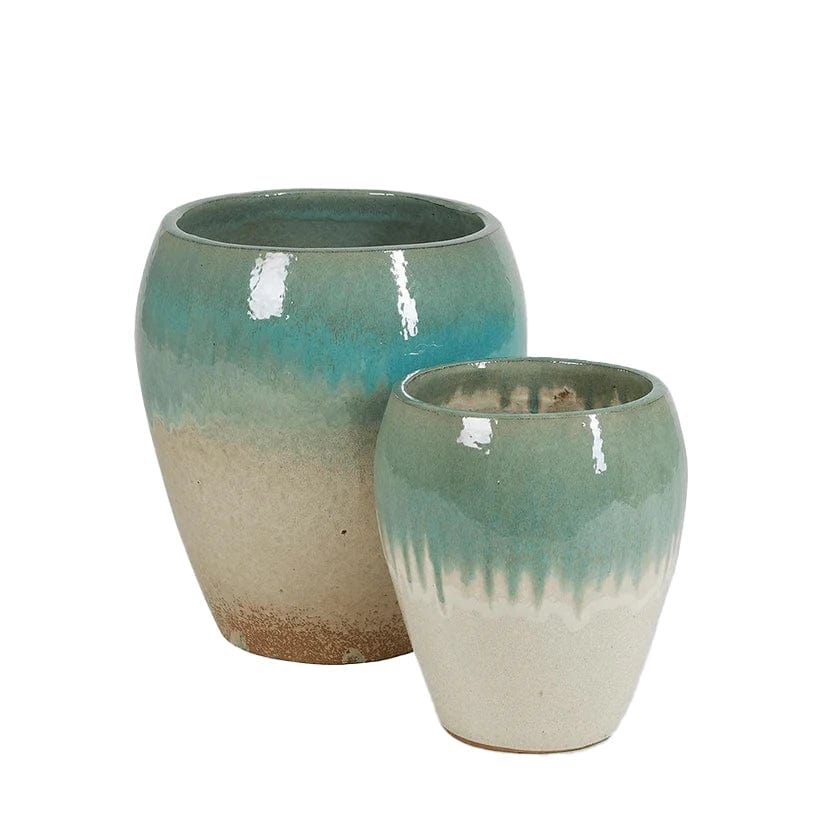 Frost-proof floor vase / planter made of glazed ceramic H 16.5" two-tone