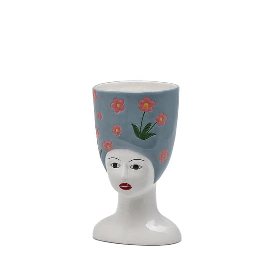 Large flower vase woman's head with updo - H 11.4" Ø 7.9 /6.3"