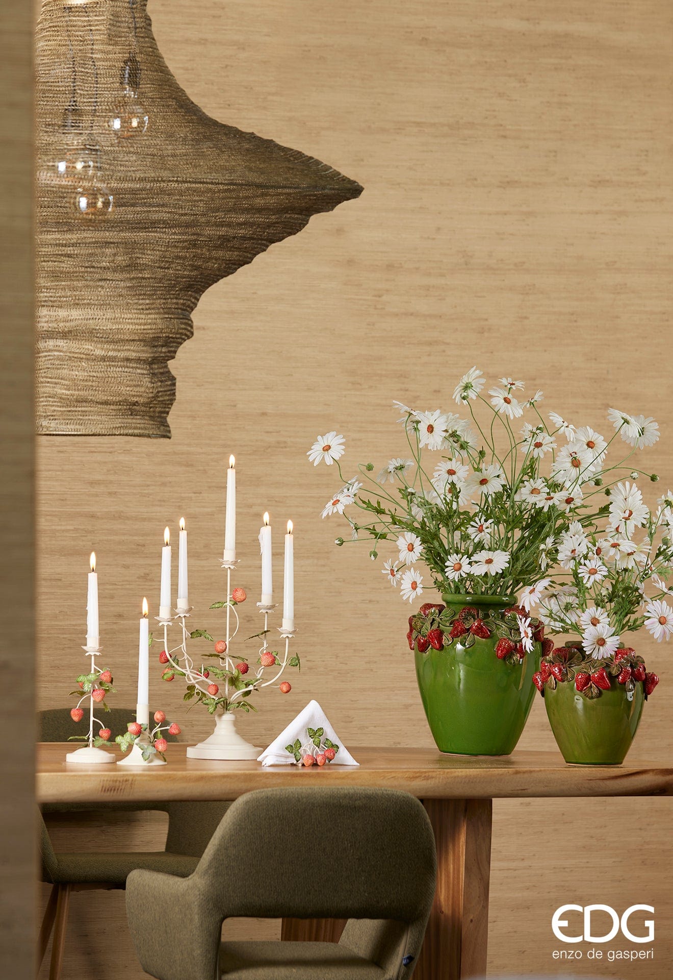 Italiving Ceramic Vase Green Ceramic Vase with Strawberry Pattern – H 10.43 in Ø10.62 in – Handmade