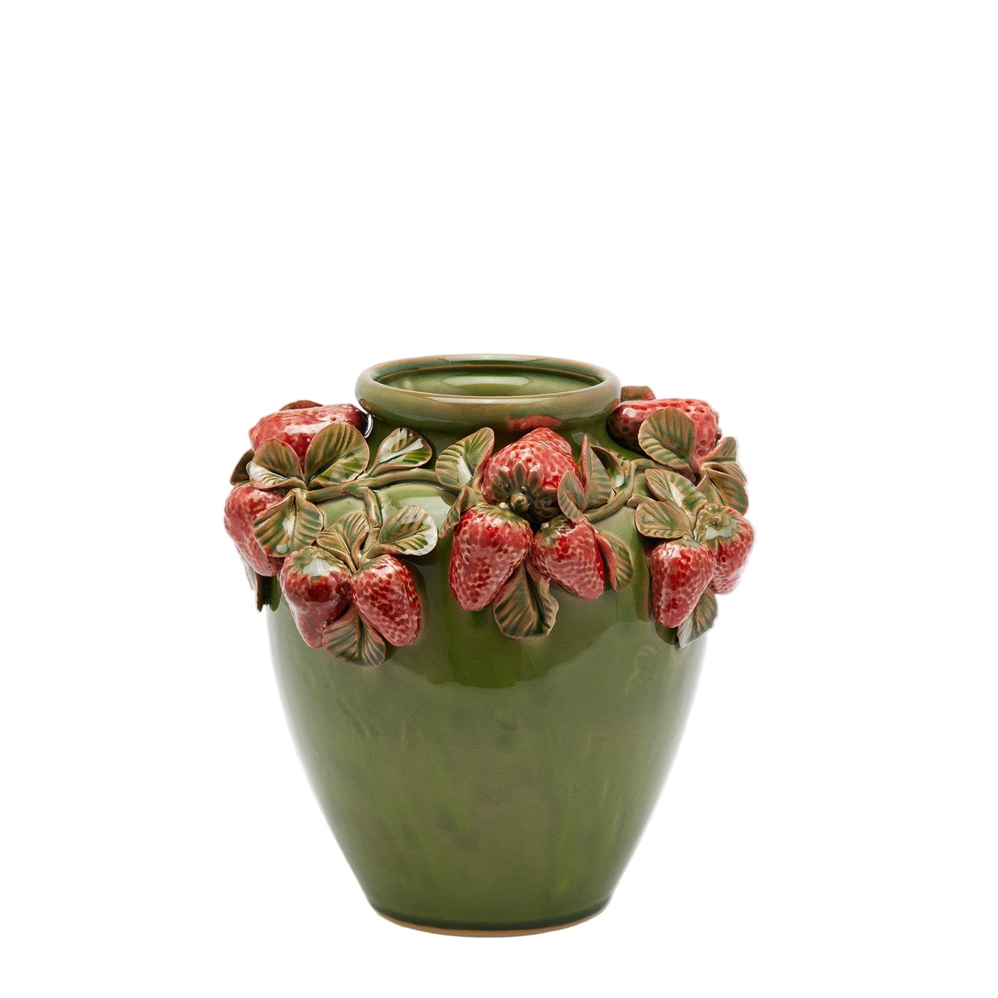 Italiving Ceramic Vase Green Ceramic Vase with Strawberry Pattern – H 10.43 in Ø10.62 in – Handmade
