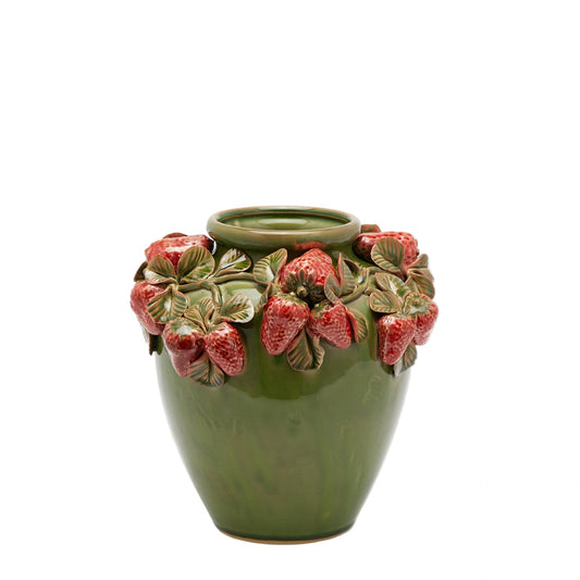 Italiving Ceramic Vase Green Ceramic Vase with Strawberry Pattern – H 10.43 in Ø10.62 in – Handmade