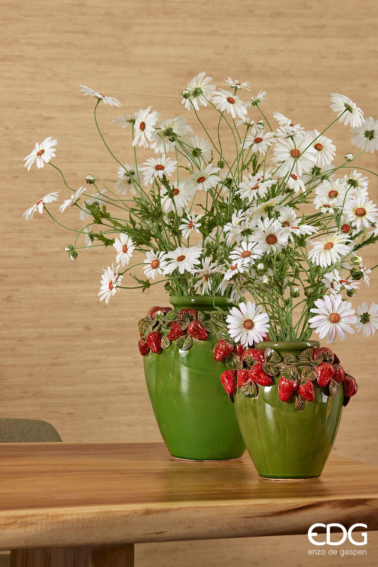 Italiving Ceramic Vase Green Ceramic Vase with Strawberry Pattern – H 10.43 in Ø10.62 in – Handmade