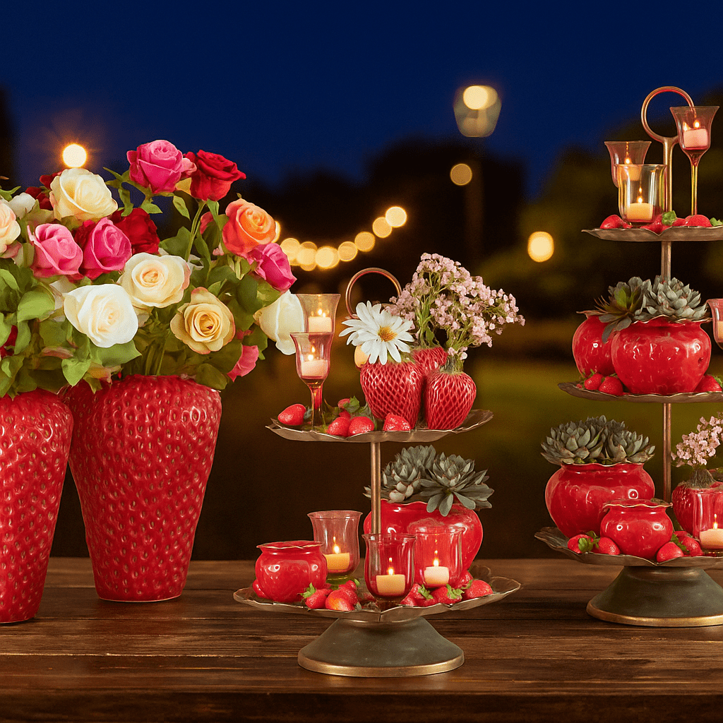 Italiving ceramic vase Ceramic strawberry vases red 3 in 1 decoration and function in one