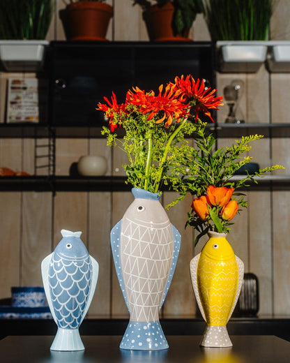 Ceramic Vase Fish - 2 colours handcraft - Italian design H 17.2"