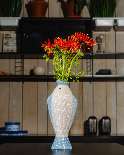 Ceramic Vase Fish - 2 colours handcraft - Italian design H 17.2"
