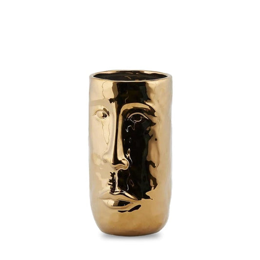 Room decoration flower vase gold with face - ceramic H 10.2" Ø 5.9"