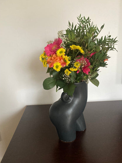 Sensual decorative vase - ceramic dark grey H 10.6" Ø 3,9/6.3"