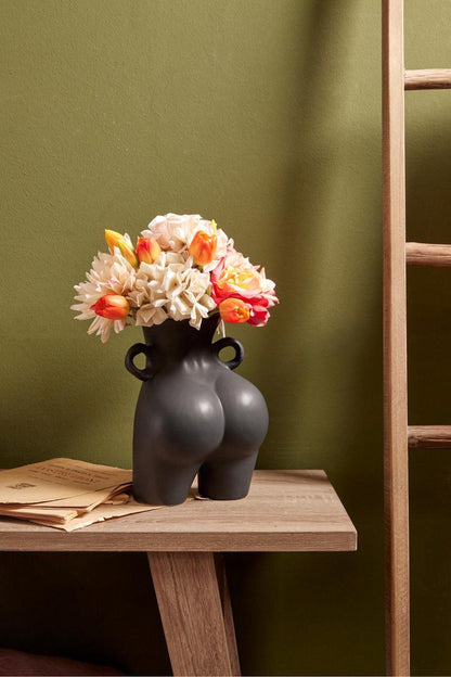 Sensual decorative vase - ceramic dark grey H 10.6" Ø 3,9/6.3"