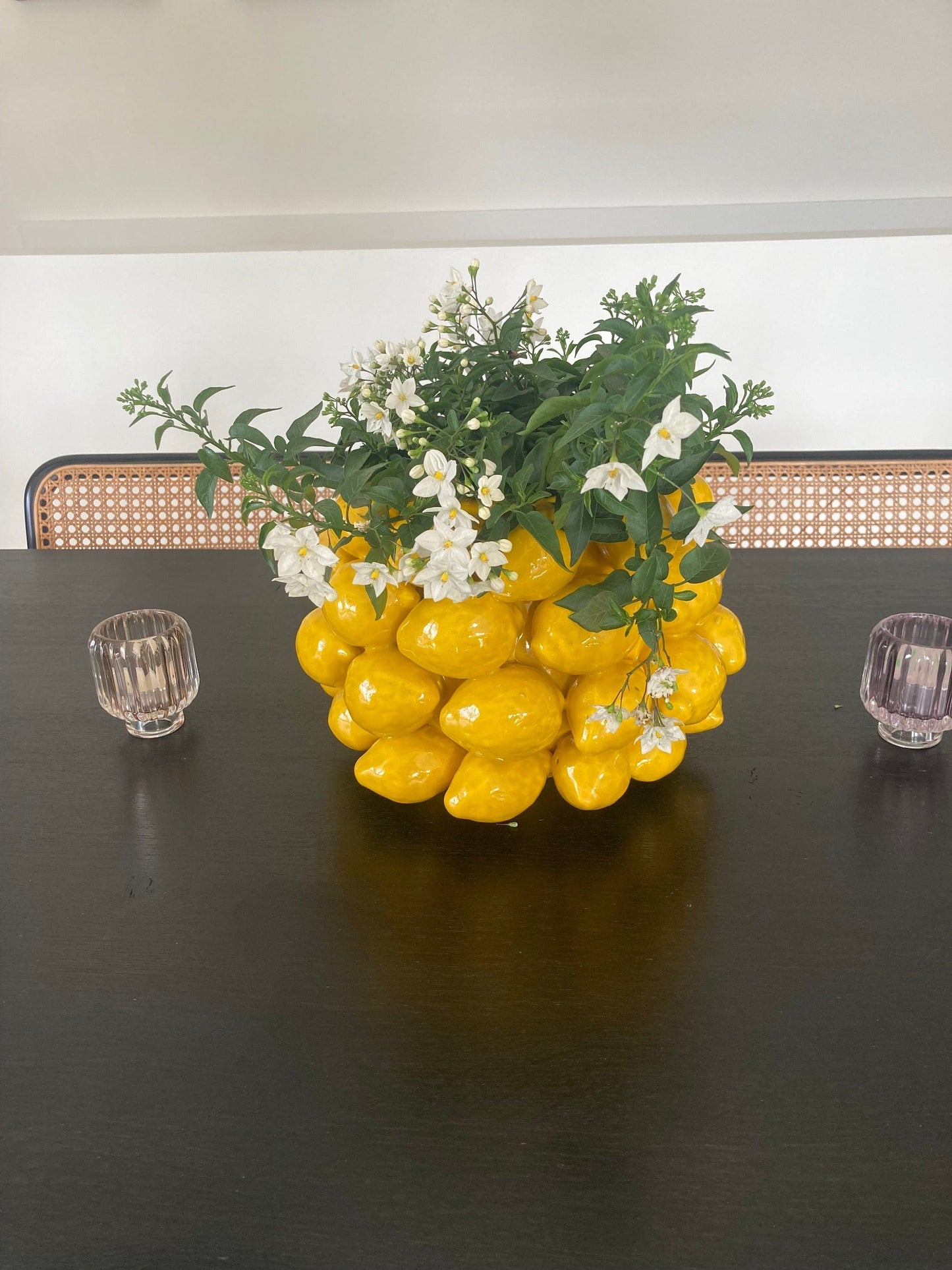 Lemon vase - designer vase decorated with yellow lemons H 7" Ø 11"