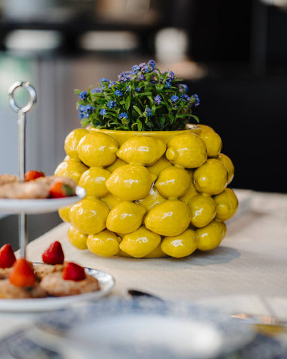 Lemon vase - designer vase decorated with yellow lemons H 7" Ø 11"