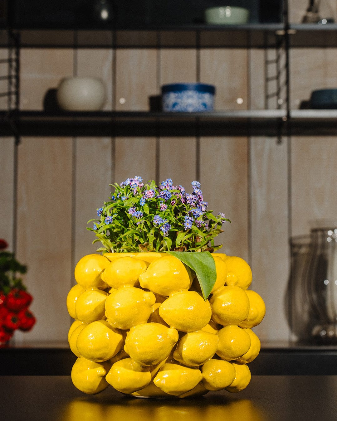 Lemon vase - designer vase decorated with yellow lemons H 7" Ø 11"