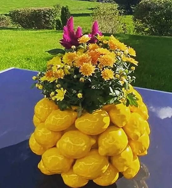 Lemon vase with yellow lemons - glazed ceramic height 8.7" Ø 12"