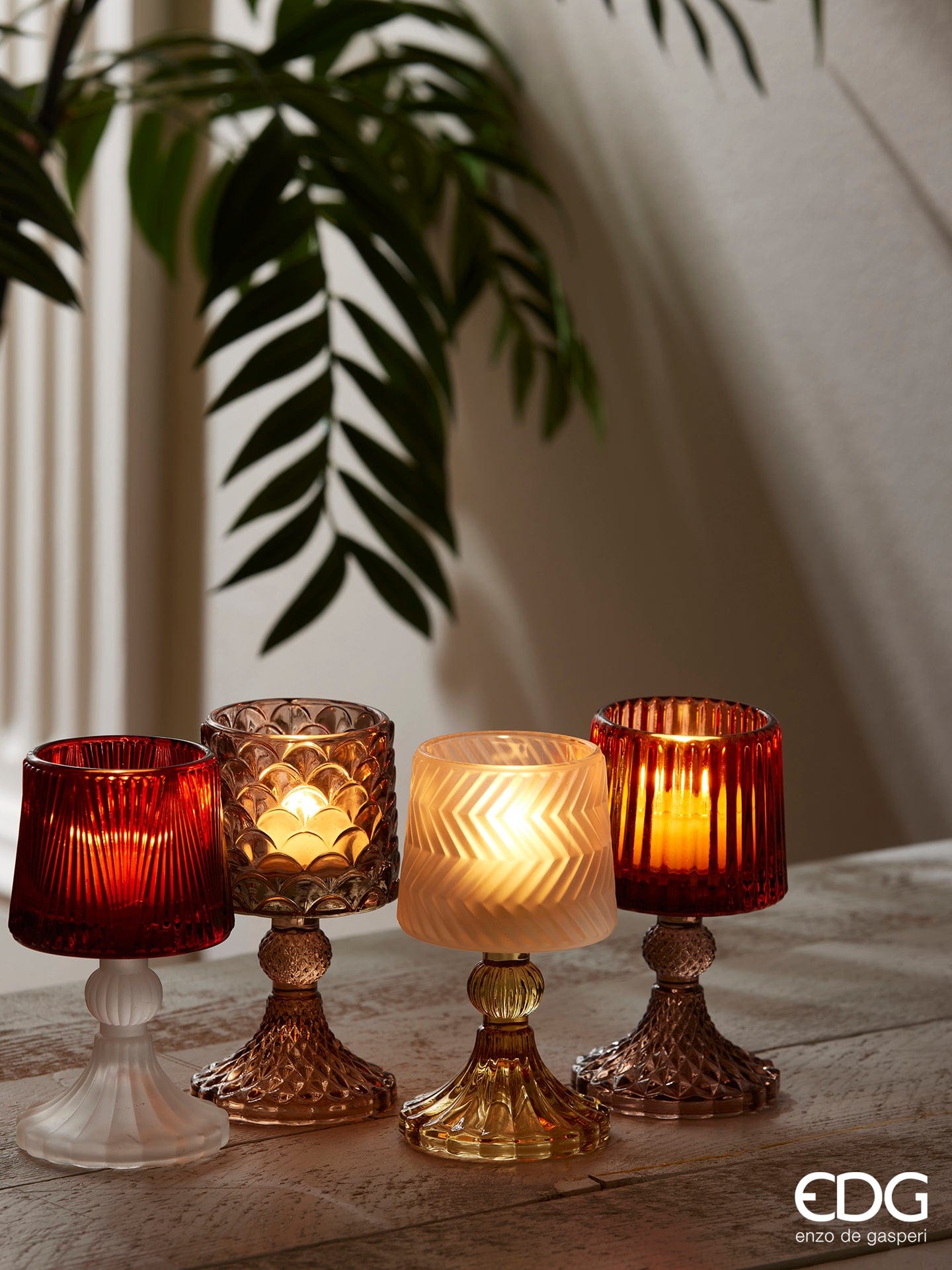 Italiving candle glass clear, brown, red, orange set of 4 candle glasses for candles and tea lights
